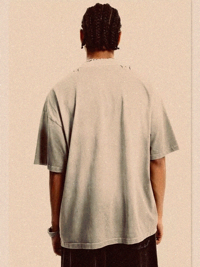 HY0846 Retro Loose Letters Printing Cotton T Shirt