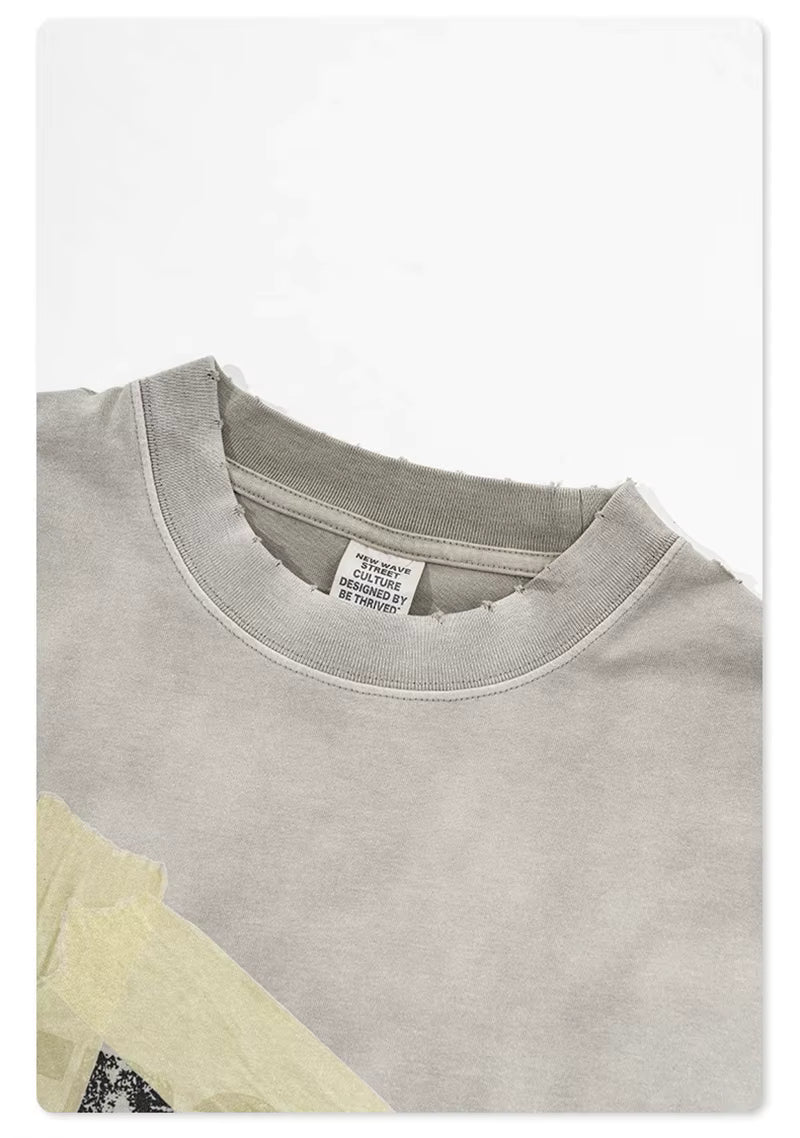 HY0846 Retro Loose Letters Printing Cotton T Shirt