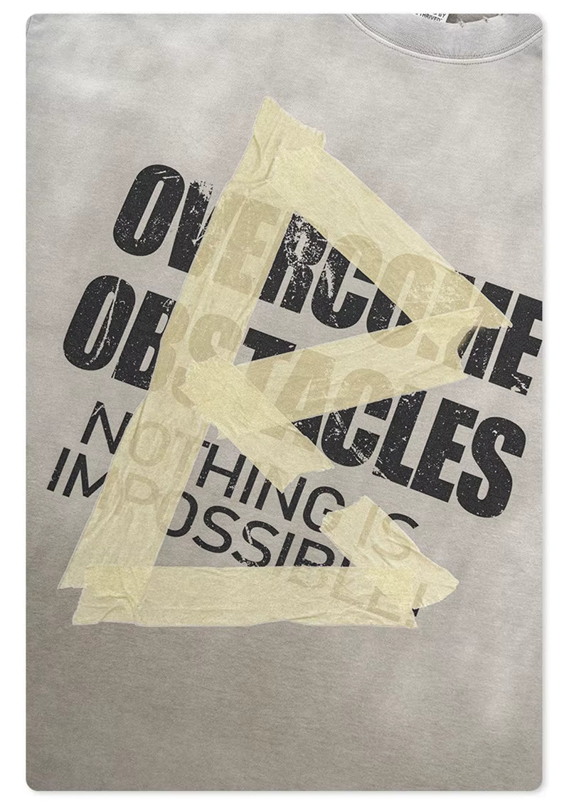 HY0846 Retro Loose Letters Printing Cotton T Shirt