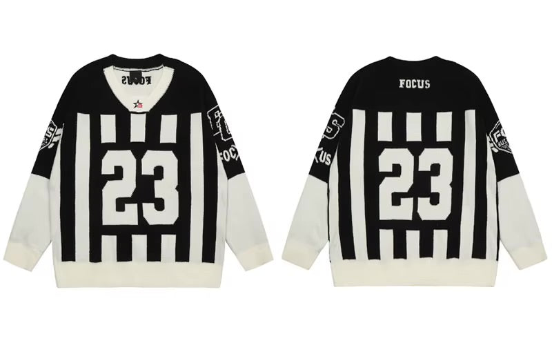 GONTHWID Knitted Patchwork Racing Sports Jumper