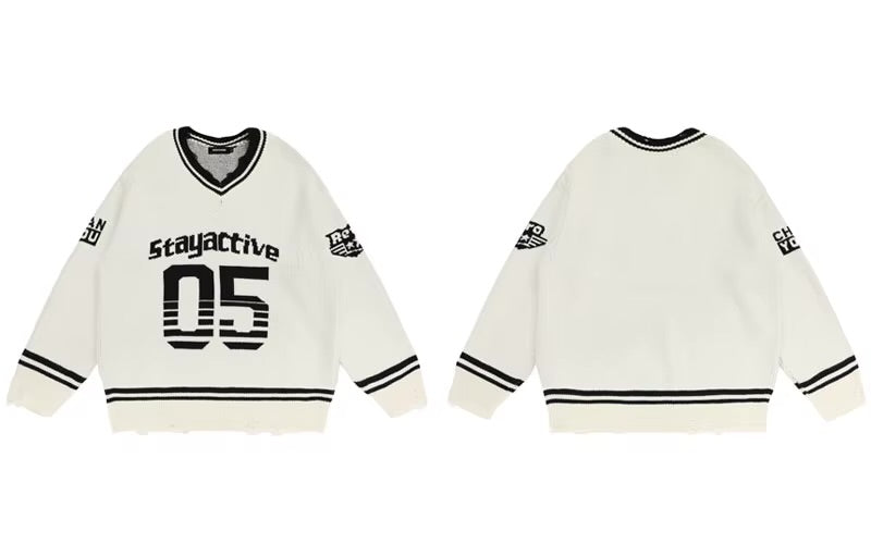 GONTHWID Ripped Hole Knitted Racing Sport Jumper