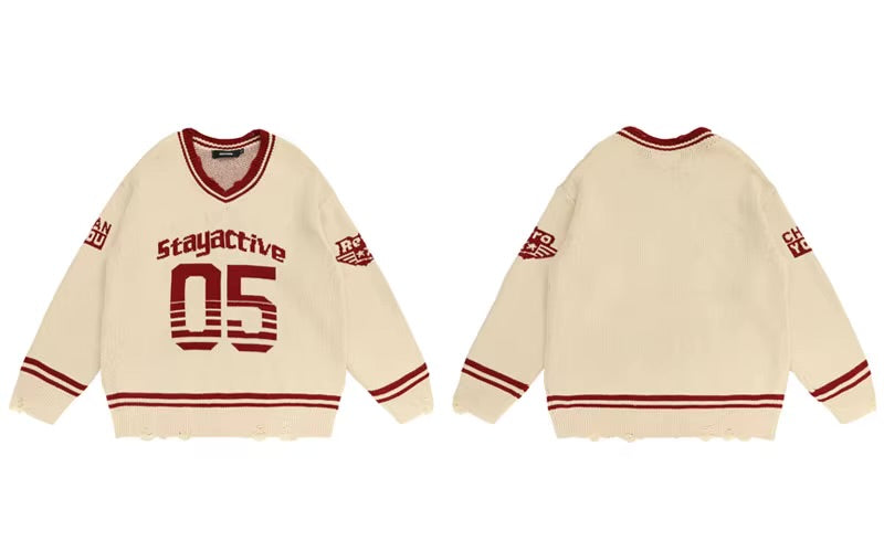 GONTHWID Ripped Hole Knitted Racing Sport Jumper