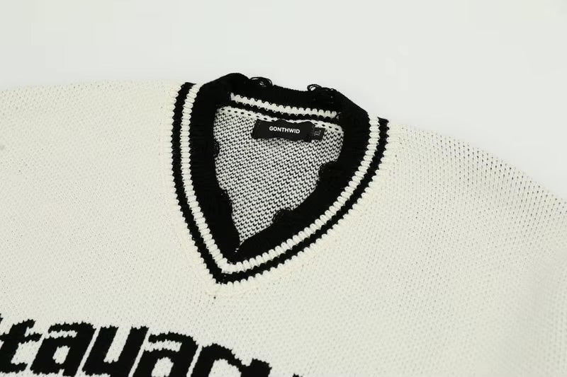 GONTHWID Ripped Hole Knitted Racing Sport Jumper