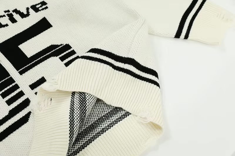 GONTHWID Ripped Hole Knitted Racing Sport Jumper
