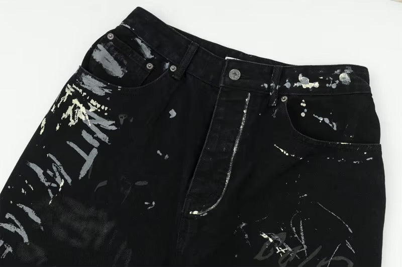 GONTHWID Graffiti Print Straight Wide Baggy Loose Denim Pants