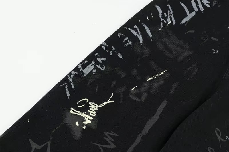 GONTHWID Graffiti Print Straight Wide Baggy Loose Denim Pants