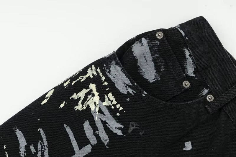 GONTHWID Graffiti Print Straight Wide Baggy Loose Denim Pants
