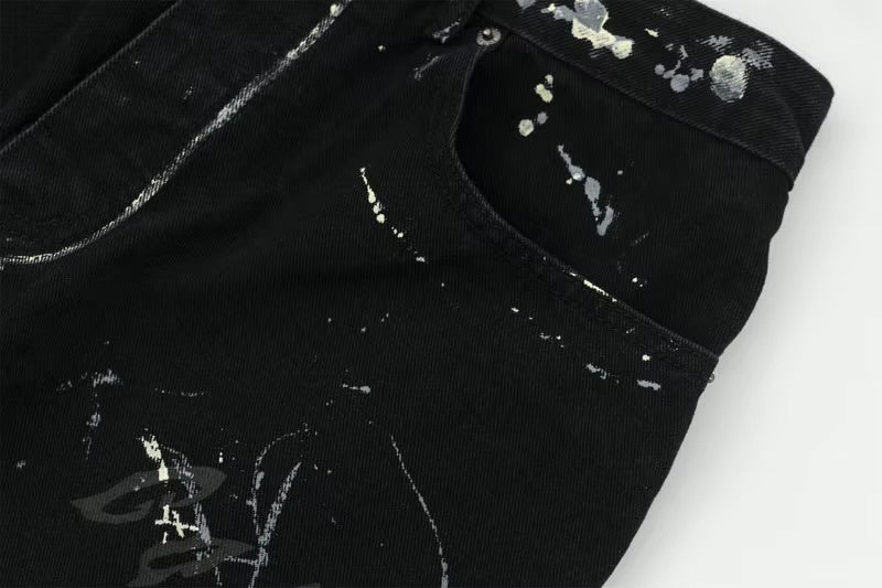 GONTHWID Graffiti Print Straight Wide Baggy Loose Denim Pants