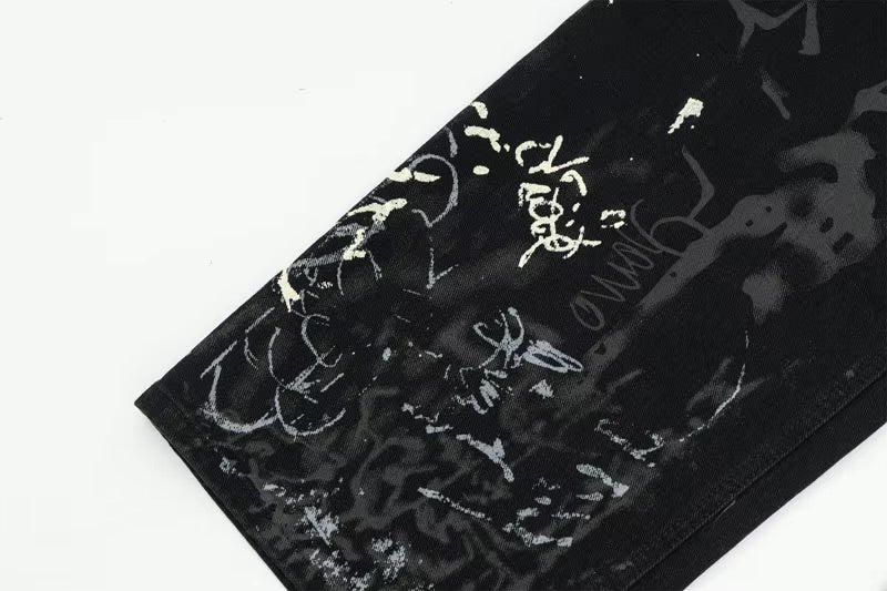 GONTHWID Graffiti Print Straight Wide Baggy Loose Denim Pants