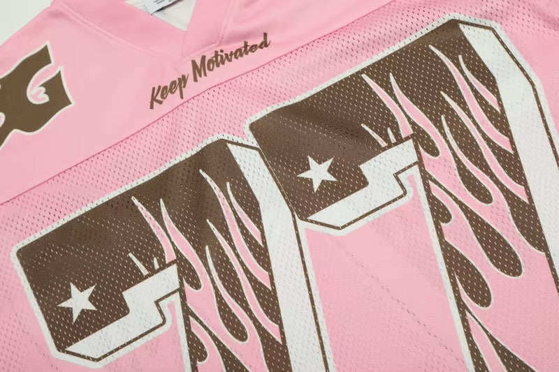 GONTHWID Vintage Mesh Jersey Pink Oversized T-Shirt