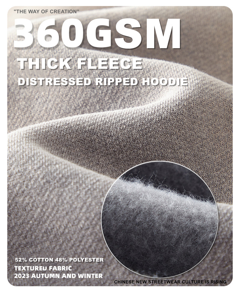 ZODF Loose 360gsm Ripped Warm Fleece Pullover