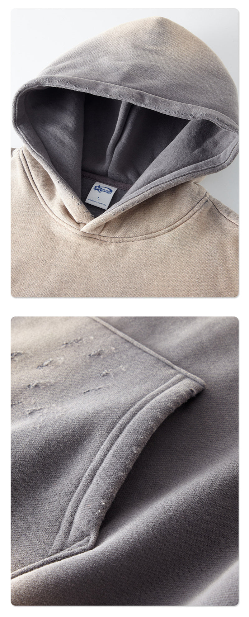 ZODF Loose 360gsm Ripped Warm Fleece Pullover