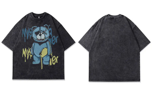 GONTHWID Cartoon Toy Teddy Bear Graphic Print Washed T-Shirt