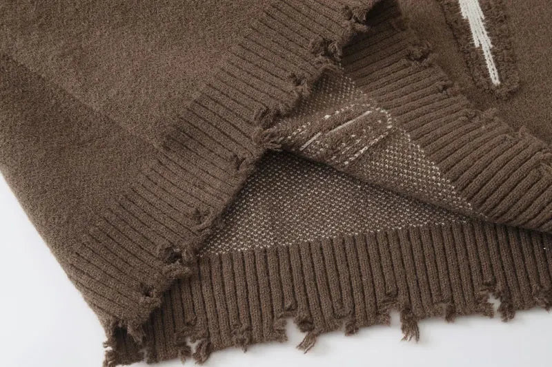 Knitted Ripped Holes Jumpers Streetwear Sweater
