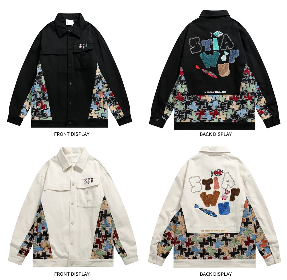 Furry Embroidery Patchwork Cotton Jacket