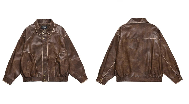 UncleDonJM PU Faux Leather Casual Vintage Jacket