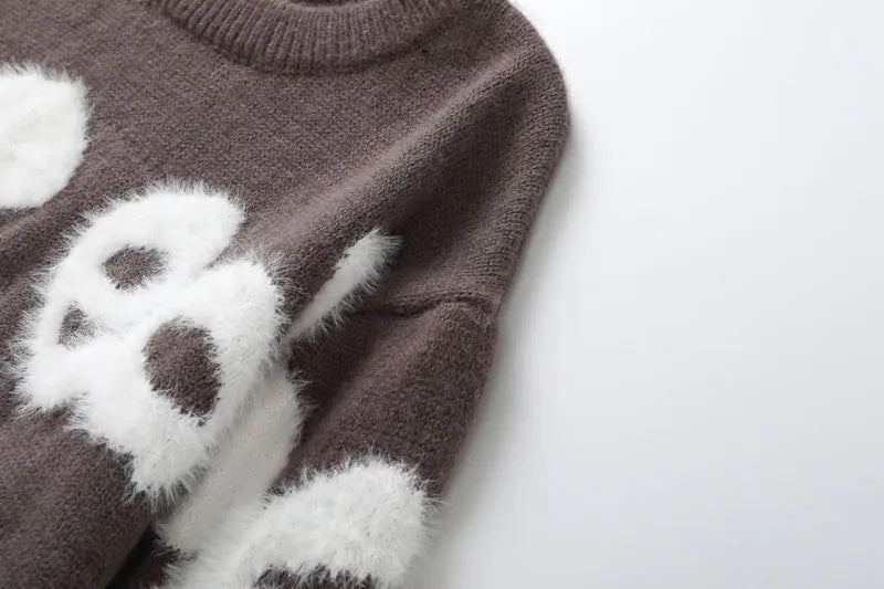 GONTHWID Fluffy Letter Sweater Hip Hop Knitted Jumper