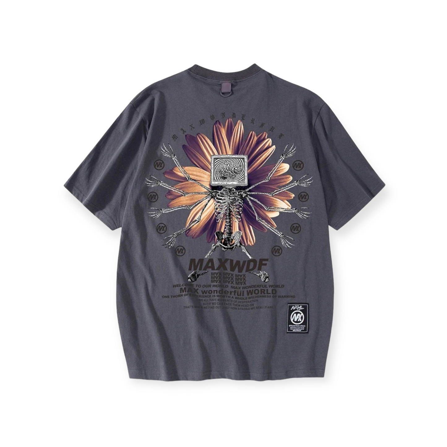 Tiny Spark Skeleton Flower Printed T-Shirt