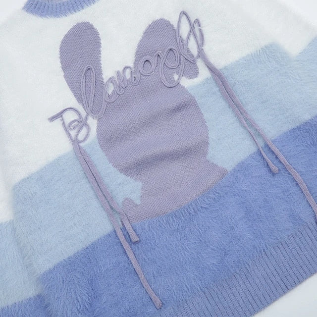 Aolamegs Cute Rabbit Splice Graphics Sweater