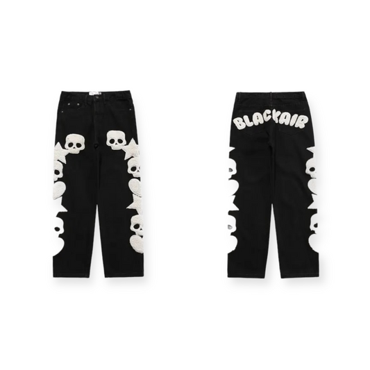 GONTHWID Embroidered Skull Star Baggy Denim Jeans