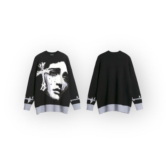 GONTHWID Knitted Retro Cross Graphic Jumper