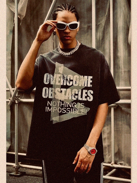 HY0846 Retro Loose Letters Printing Cotton T Shirt