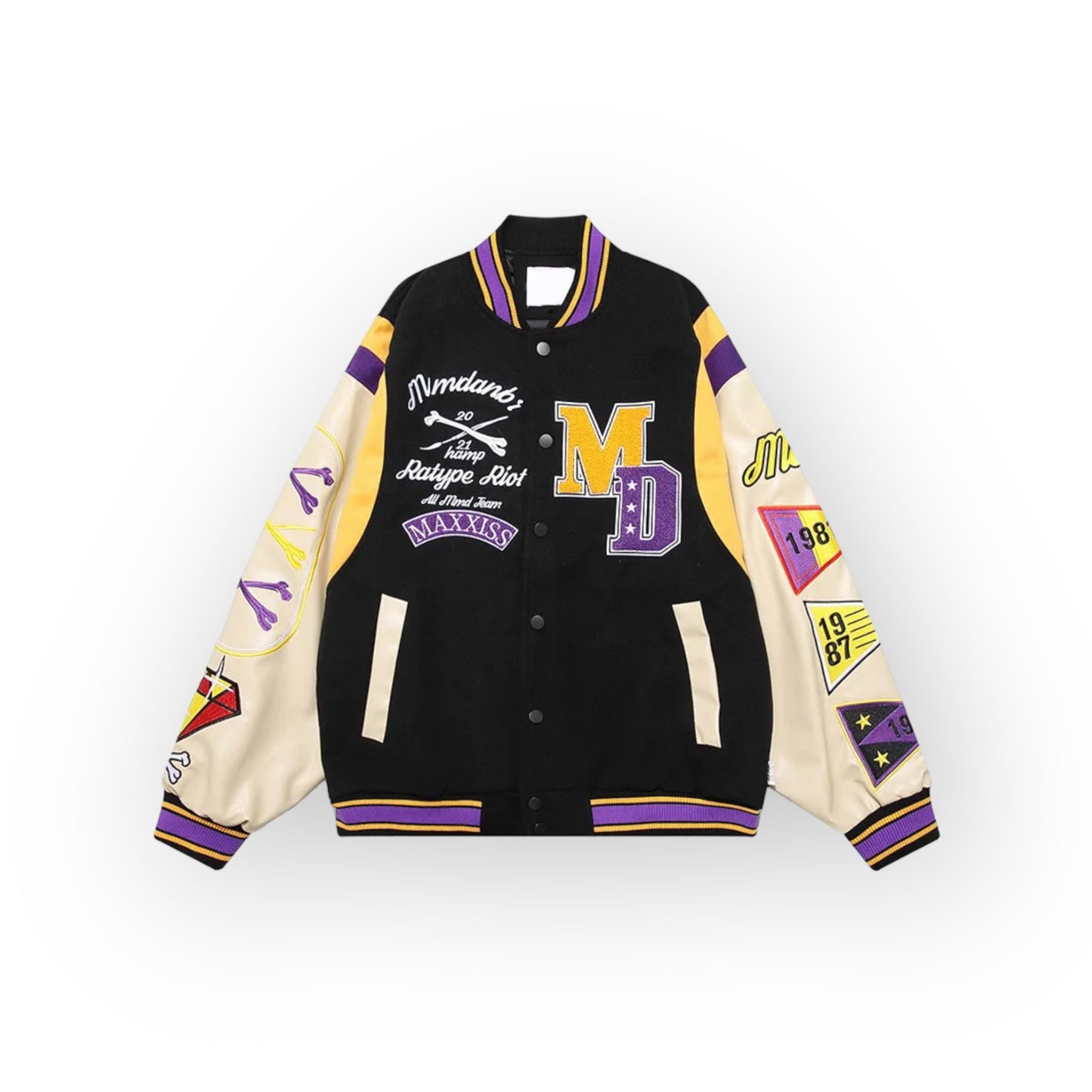 Aolamegs Embroidery Patchwork Letter Graphic Jacket