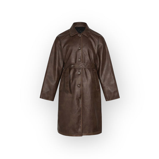 MADE EXTREME Maillard PU Leather Mid Length Coat