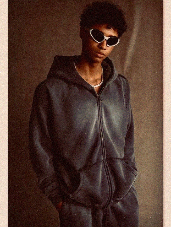 HY1117 Ripped Distressed Hooded Pullover
