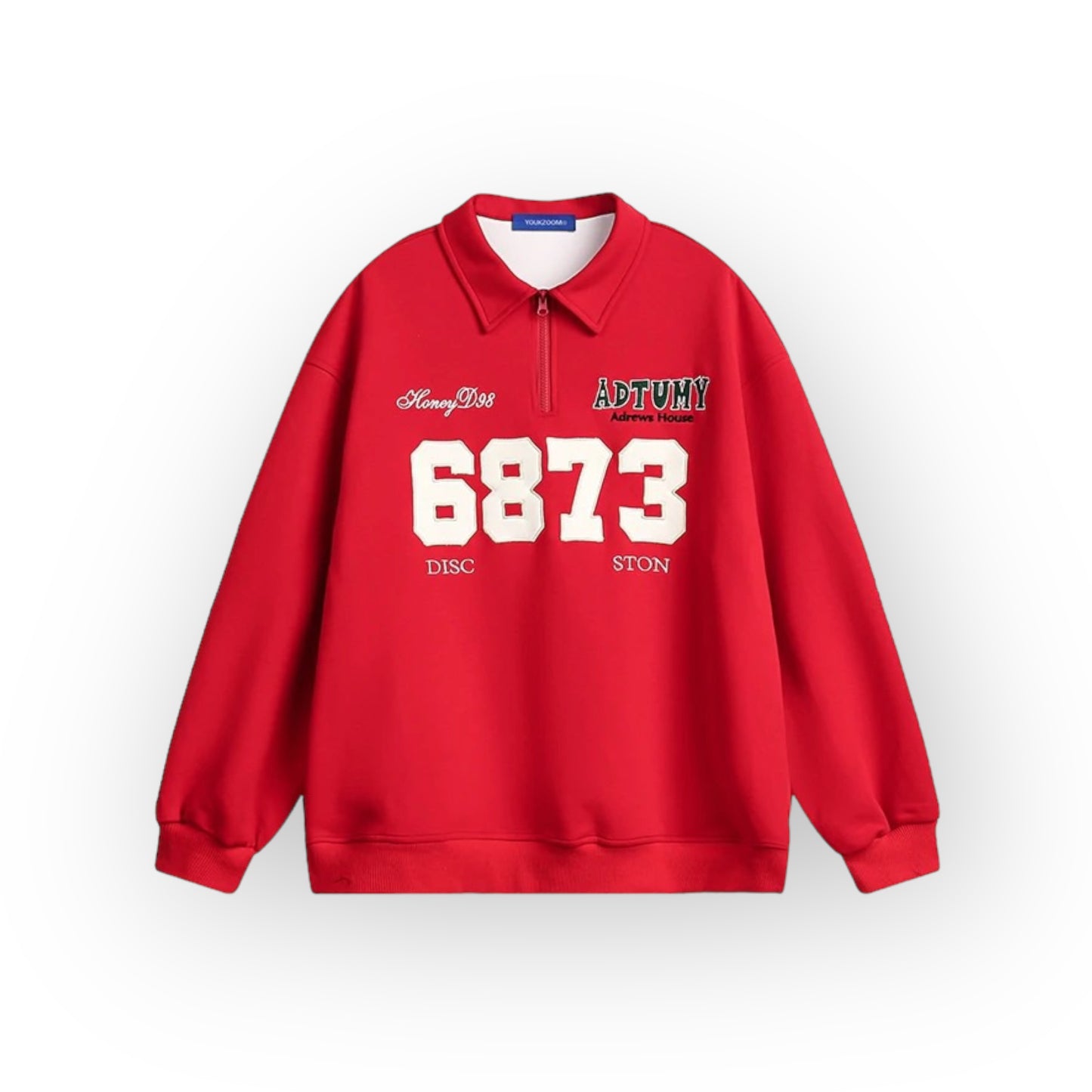 Youkzoom Number Embroid Sport Oversize Sweatshirt