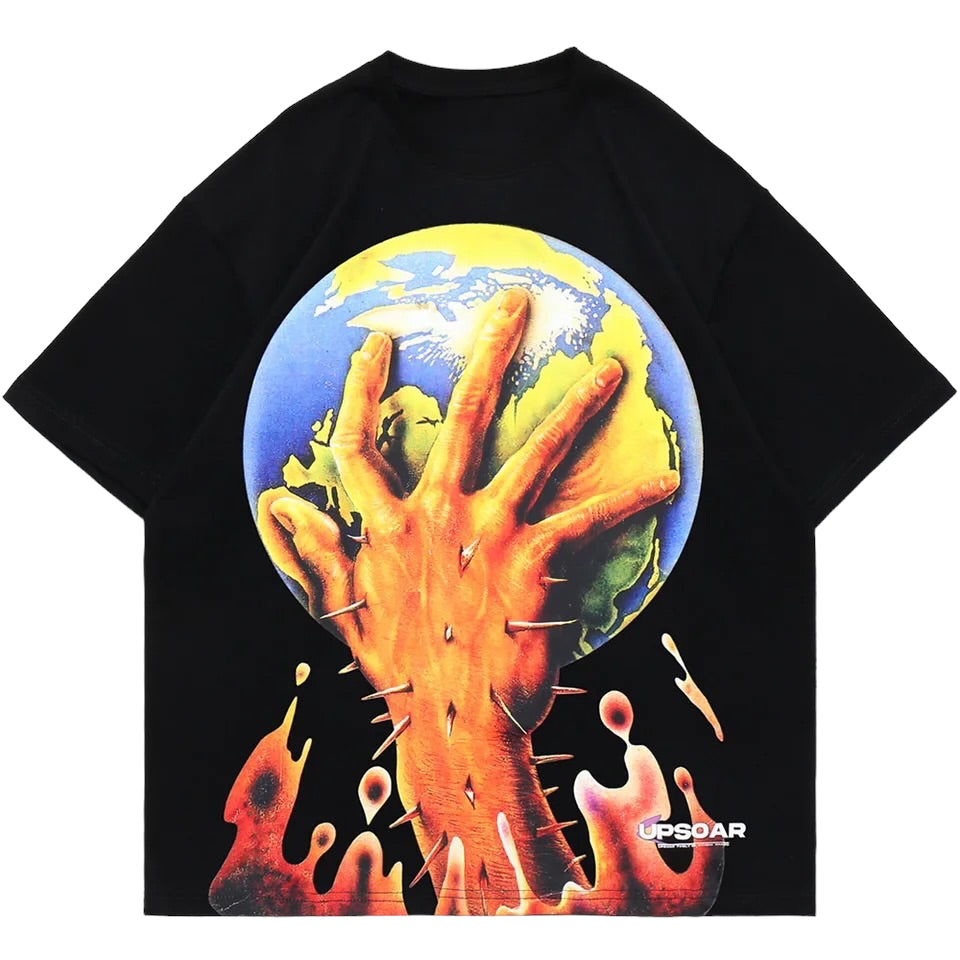 Aolamegs Hand Earth Printed T-shirt