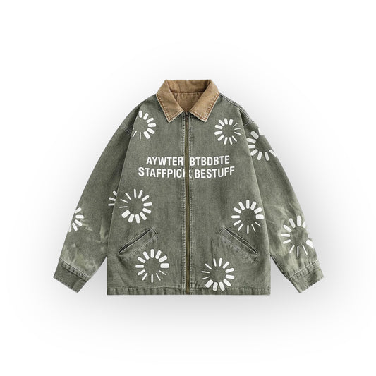 Aolamegs Graphic Letter Print Washed Denim Jackets
