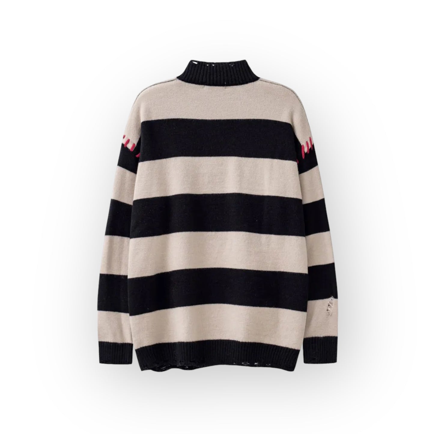 GONTHWID Ripped Knitted Heart Black Striped Holes Jumper