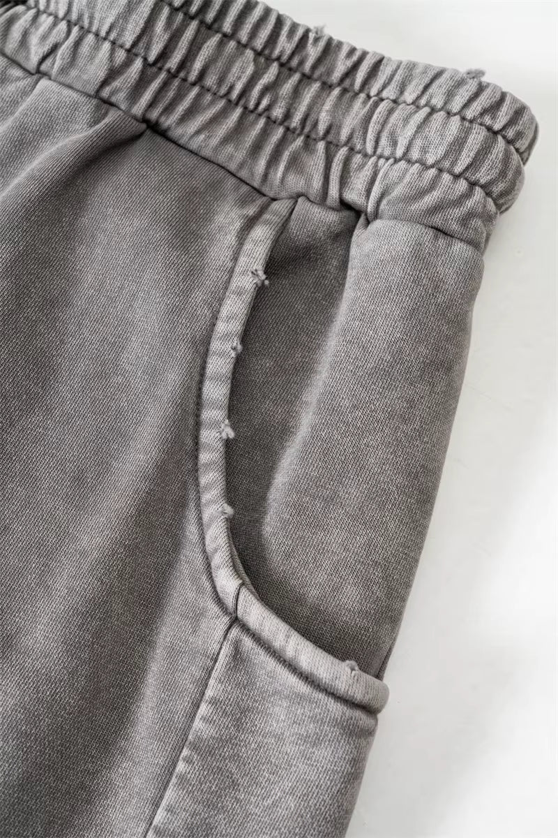 HY0830 330gsm Distressed Loose Trousers
