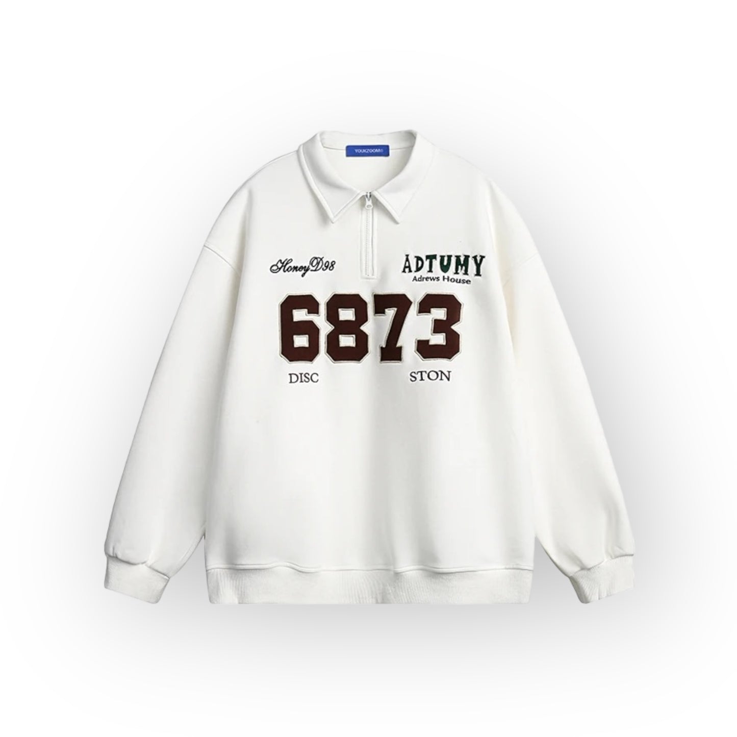 Youkzoom Number Embroid Sport Oversize Sweatshirt