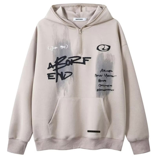 GONTHWID Graphic Printed Half Zip Up Hoodie