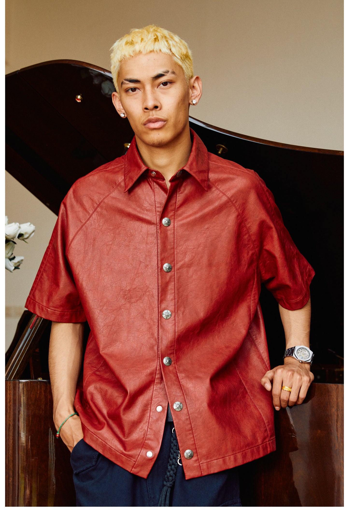 R69 Red Leather Short Sleeve Shirt