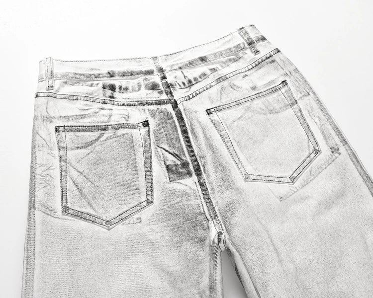 UncleDonJM Three-dimensional Cut Waxed Jeans