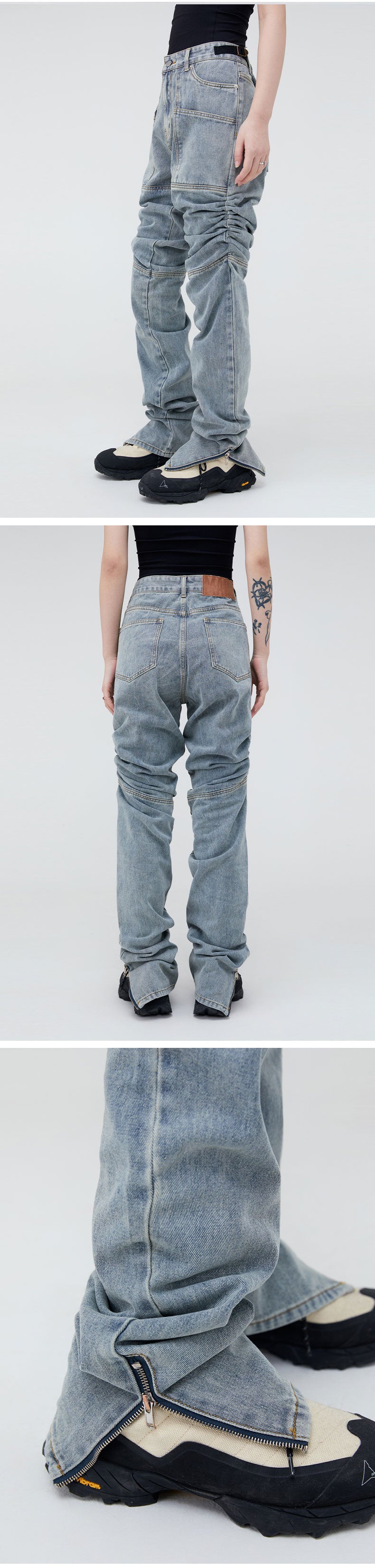 MADE EXTREME Pleated Distressed Jeans