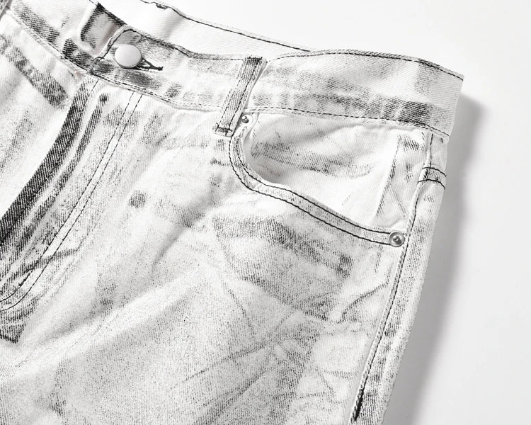 UncleDonJM Three-dimensional Cut Waxed Jeans