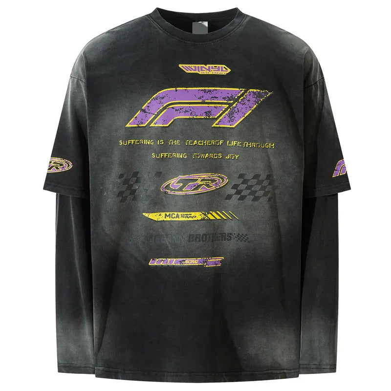 GONTHWID Printed Racing Sports Oversized Long Sleeve Top