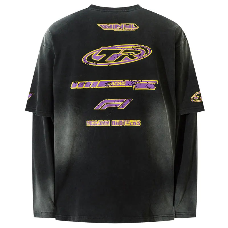 GONTHWID Printed Racing Sports Oversized Long Sleeve Top