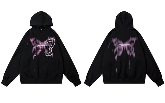 GONTHWID Butterfly Graphic Printed Oversized Hooded Sweatshirt