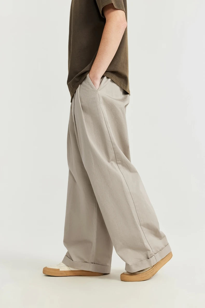INFLATION Japanese Style Double Pleat Straight Leg Pants