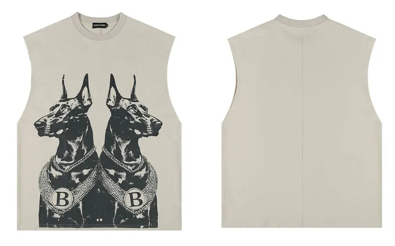 GONTHWID Doberman Dog Graphic Print Sleeveless Vest T-Shirt