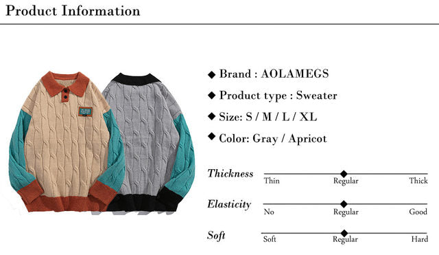 Aolamegs Oversized Sweater Hit Color Splicing
