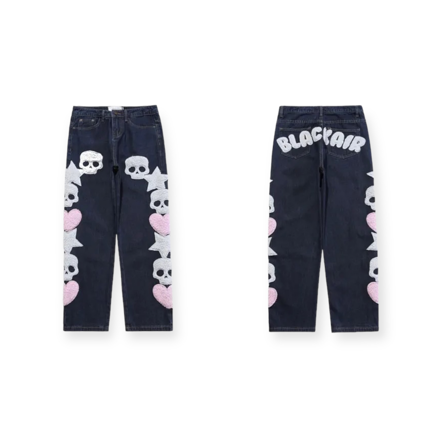 GONTHWID Embroidered Skull Star Baggy Denim Jeans